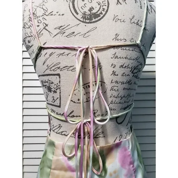 Et Clet Tie Dye Mini Slip Dress Women's Size Large Pink Yellow Strappy Lined - Picture 8 of 15